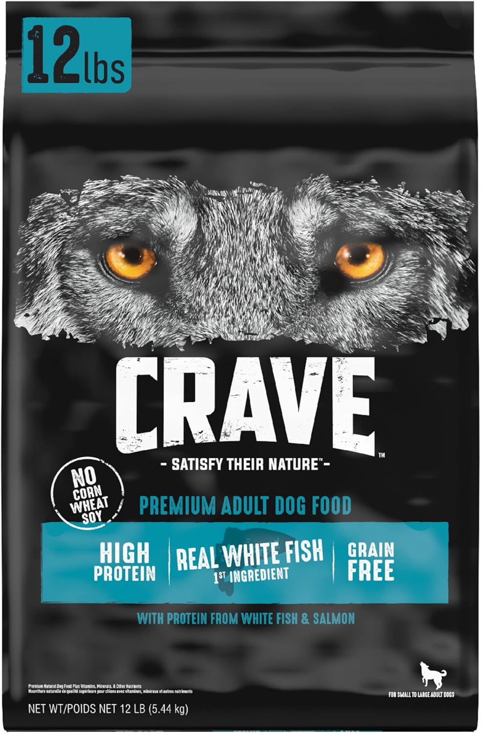 CRAVE Grain Free High Protein Adult Dry Dog Food, White Fish & Salmon, 12 lb. Bag