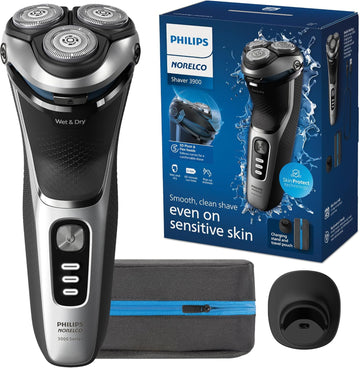 Philips Norelco Shaver 3900 Series, Wet And Dry Electric Shaver, P-Cap, Travel Pouch, Charging Stand, Storm Blue, Model S3341/92