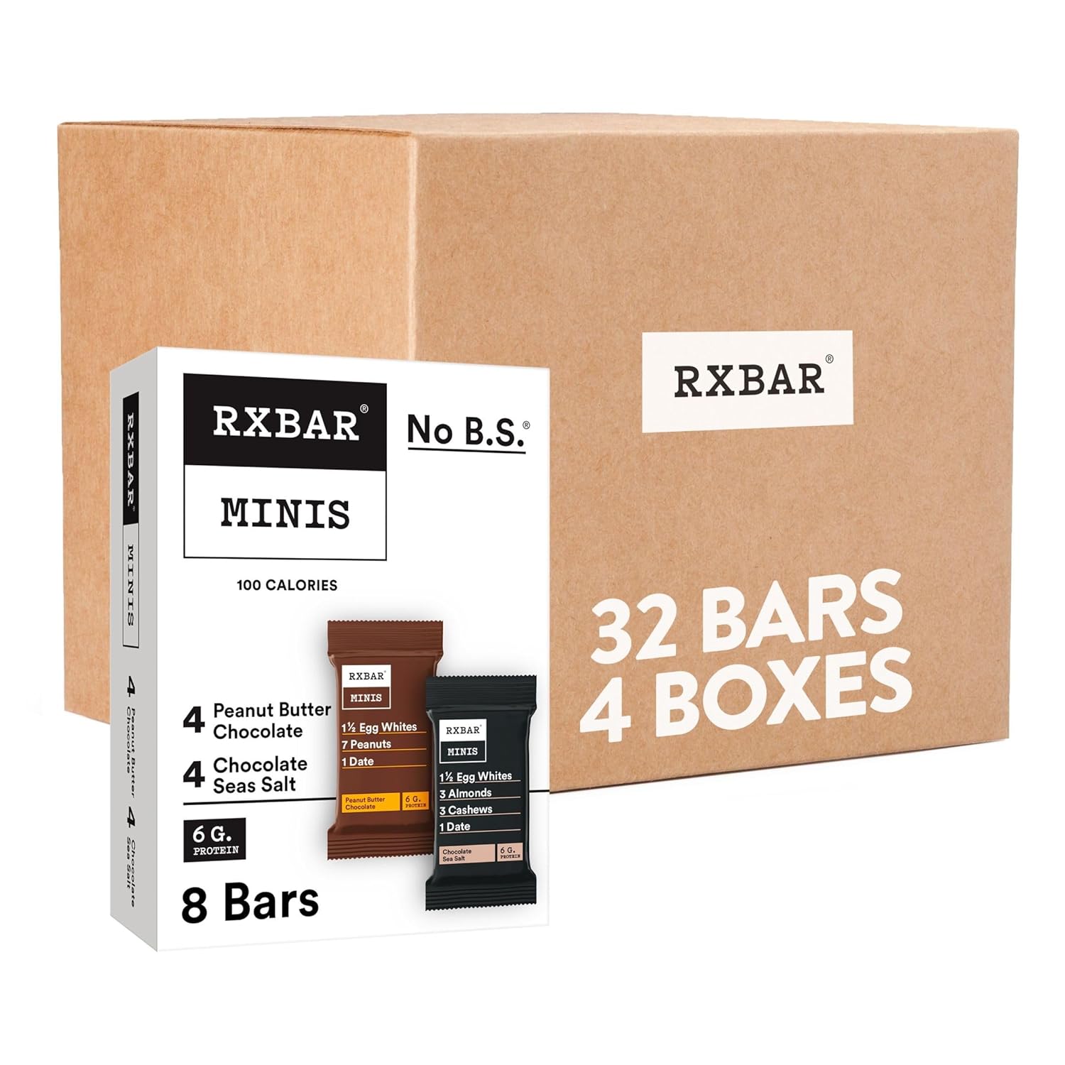 Rxbar Minis Protein Bars, 6G Protein, Gluten Free Snacks, Variety Pack (4 Boxes, 32 Bars)