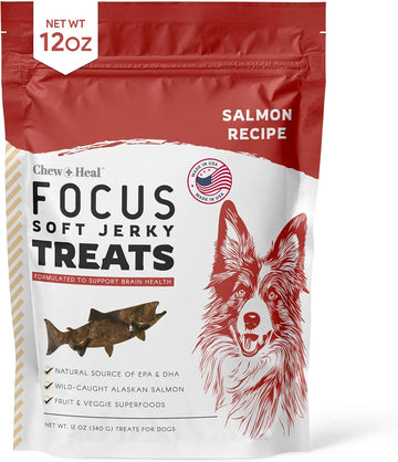 Chew + Heal Labs Dog Salmon Jerky Treats With Cognitive Support - 12 Oz Of Dog Salmon Treats - Made With Gingko Biloba, Blueberries, Cranberries, Pumpkin, And More - Made In The Usa