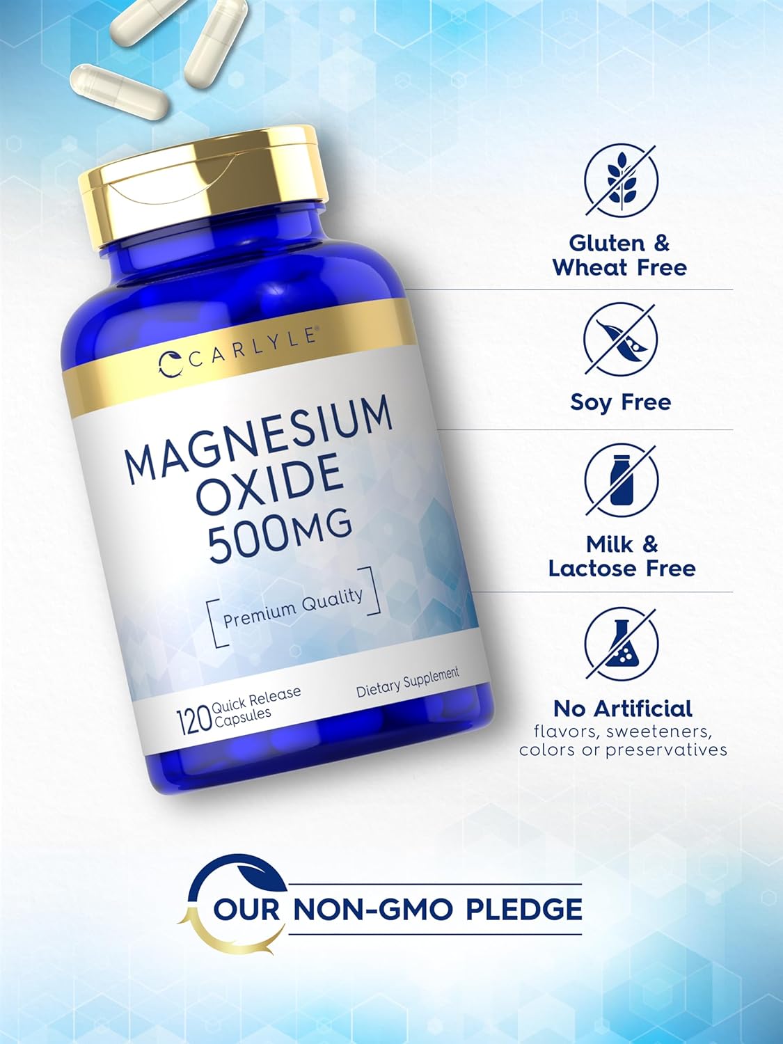 Carlyle Magnesium Oxide 500mg | 120 Capsules | Premium Quality | Non-GMO and Gluten Free Supplement : Health & Household