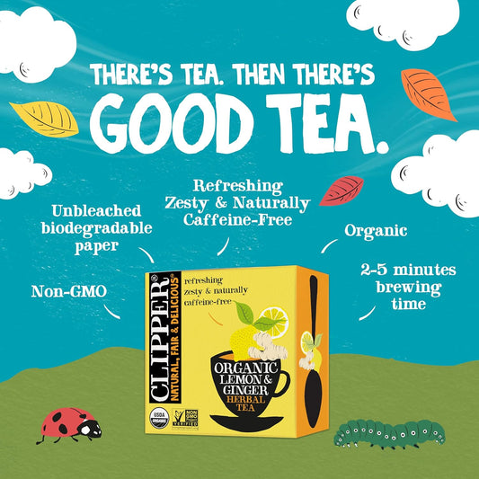 Clipper Tea Lemon & Ginger Teabags – Caffeine Free, Usda Organic, Great Hot Or Iced – Aromatic, Natural, Fair & Delicious – 50 Tea Bags