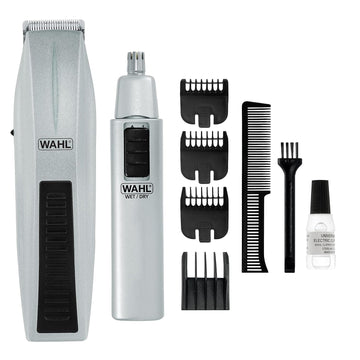 Wahl Beard Trimmer For Men - Battery Operated Facial Hair Grooming Set For Mustaches, Beard, Neckline, Light Detailing And Grooming With Bonus Battery Nose & Ear Hair Trimmer - Model 5537-420