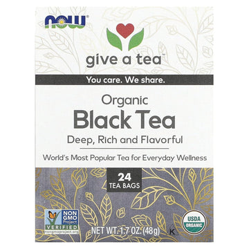 Now Foods, Give A Tea™ Organic Black Tea, Robust, Rich Flavor With Naturally Occurring Caffeine, 24-Count