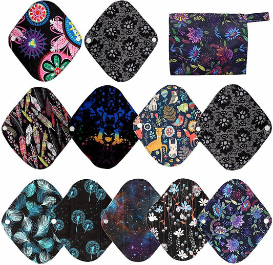 12 Pieces Cloth Menstrual Pads,Reusable Sanitary Pads,Size 8 inch Panty Liner,Unscented