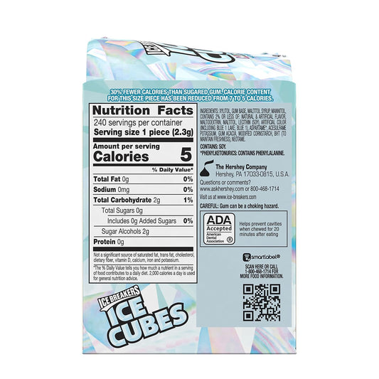 Ice Breakers Ice Cubes Mint Crystal Sugar Free Chewing Gum Bottles, 3.24 Oz (6 Count, 40 Pieces)