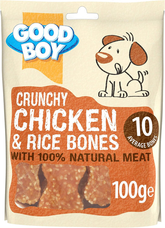 Good Boy - Crunchy Chicken And Rice Bones - Dog Treats - Made With 100% Natural Chicken Breast Meat - 100 G E - Low Fat Dog Treats - Case Of 8