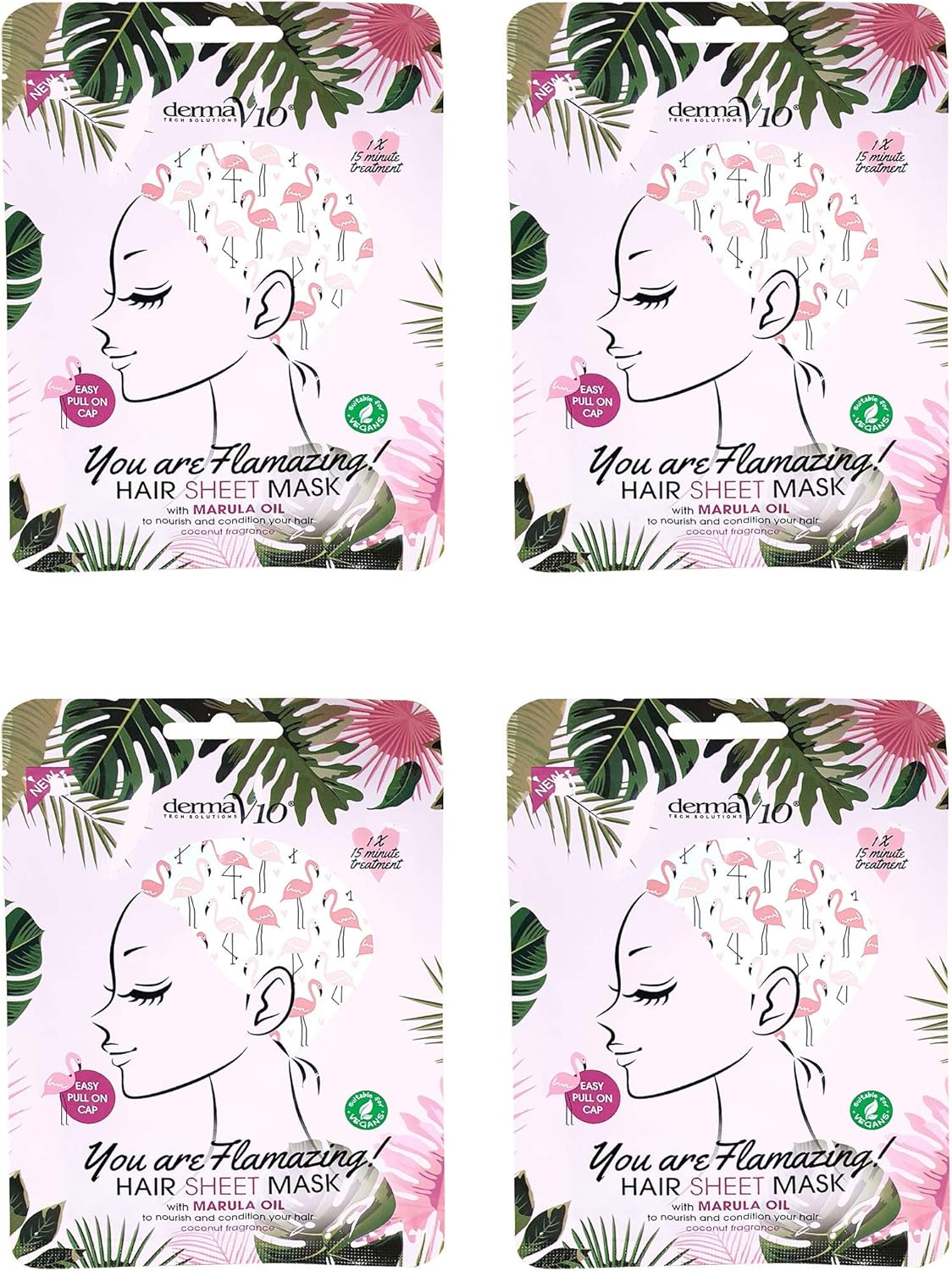 Derma V10 Hair Sheet Mask Nourishing And Conditioning X 4 Pack Vegan (4 Pack Marula Oil)