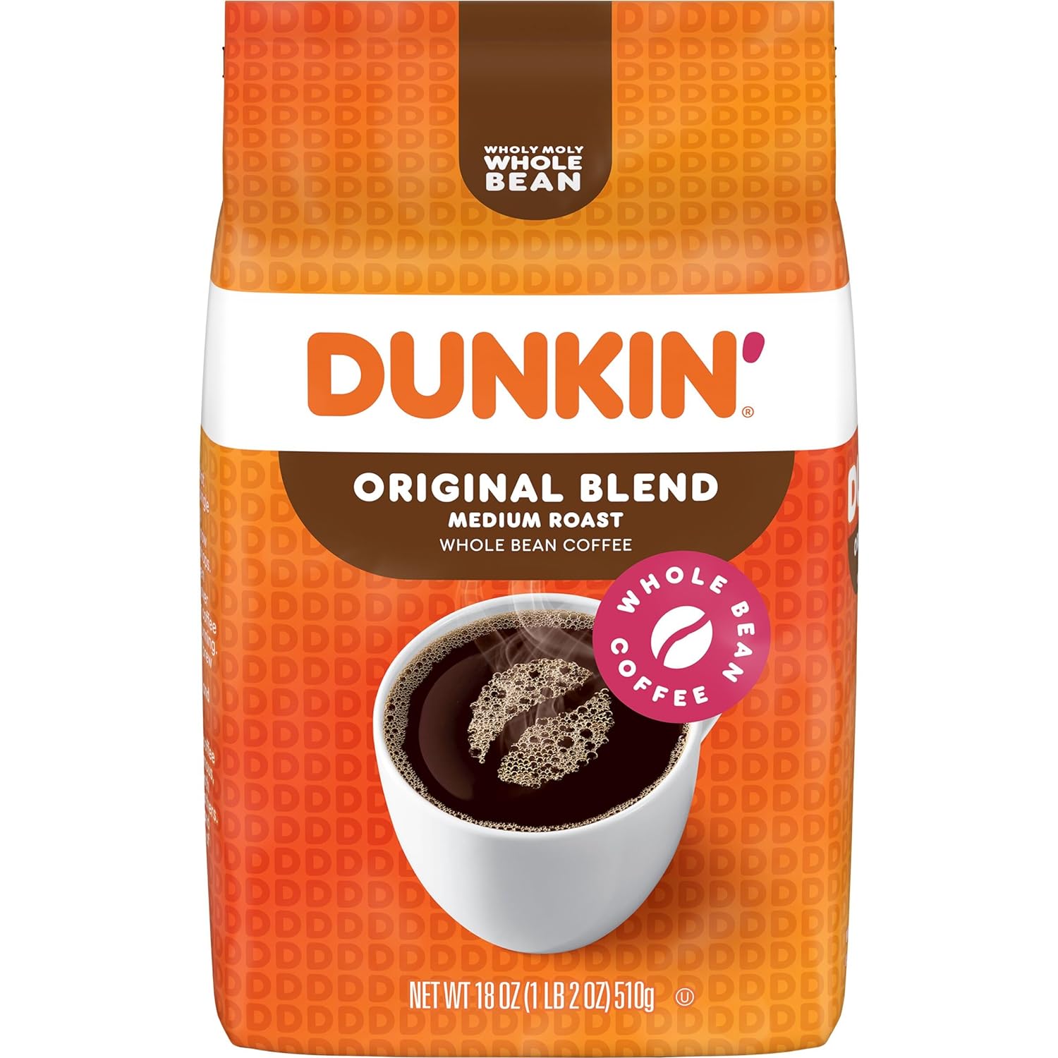 Dunkin' Original Blend Medium Roast Whole Bean Coffee, 18 Ounce