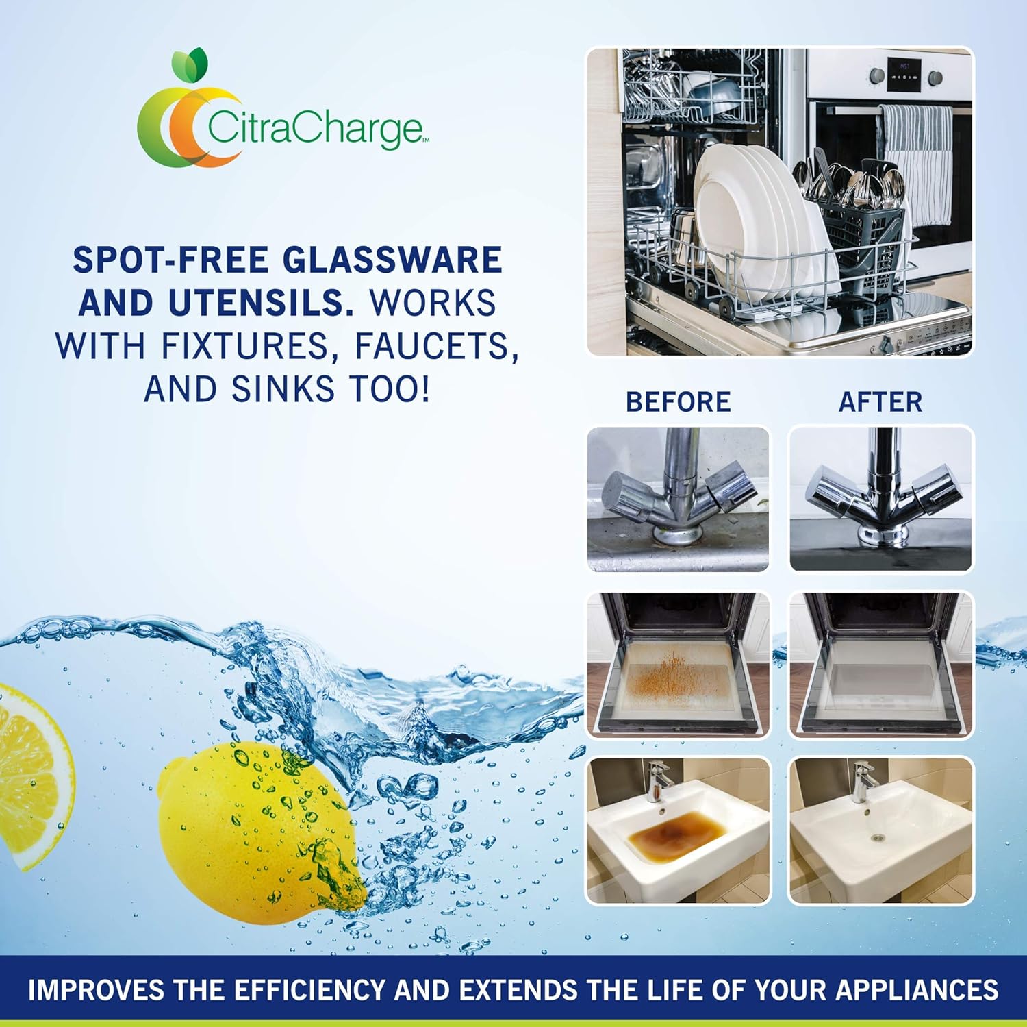 NuvoH2O CitraCharge - New Packaging! Hard-Water Buildup Remover, Dishwasher Booster and Cleaner, Multipurpose Cleaning Agent for Sink Fixtures, Toilets, Glass, Washing Machines, and More : Health & Household