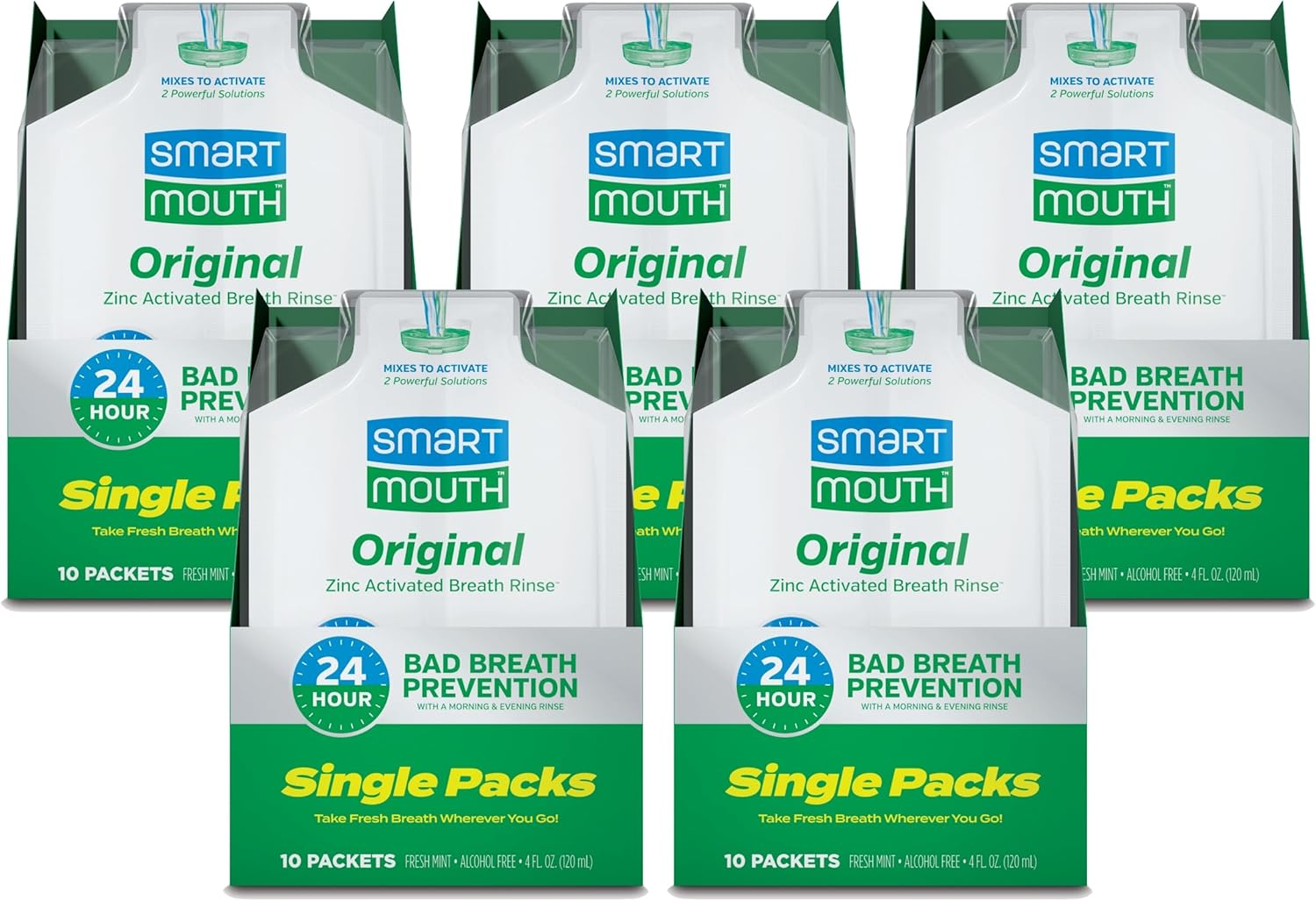 Smartmouth Original Activated Mouthwash Single Packs, Travel Mouthwash, Fresh Mint, 50 Pack