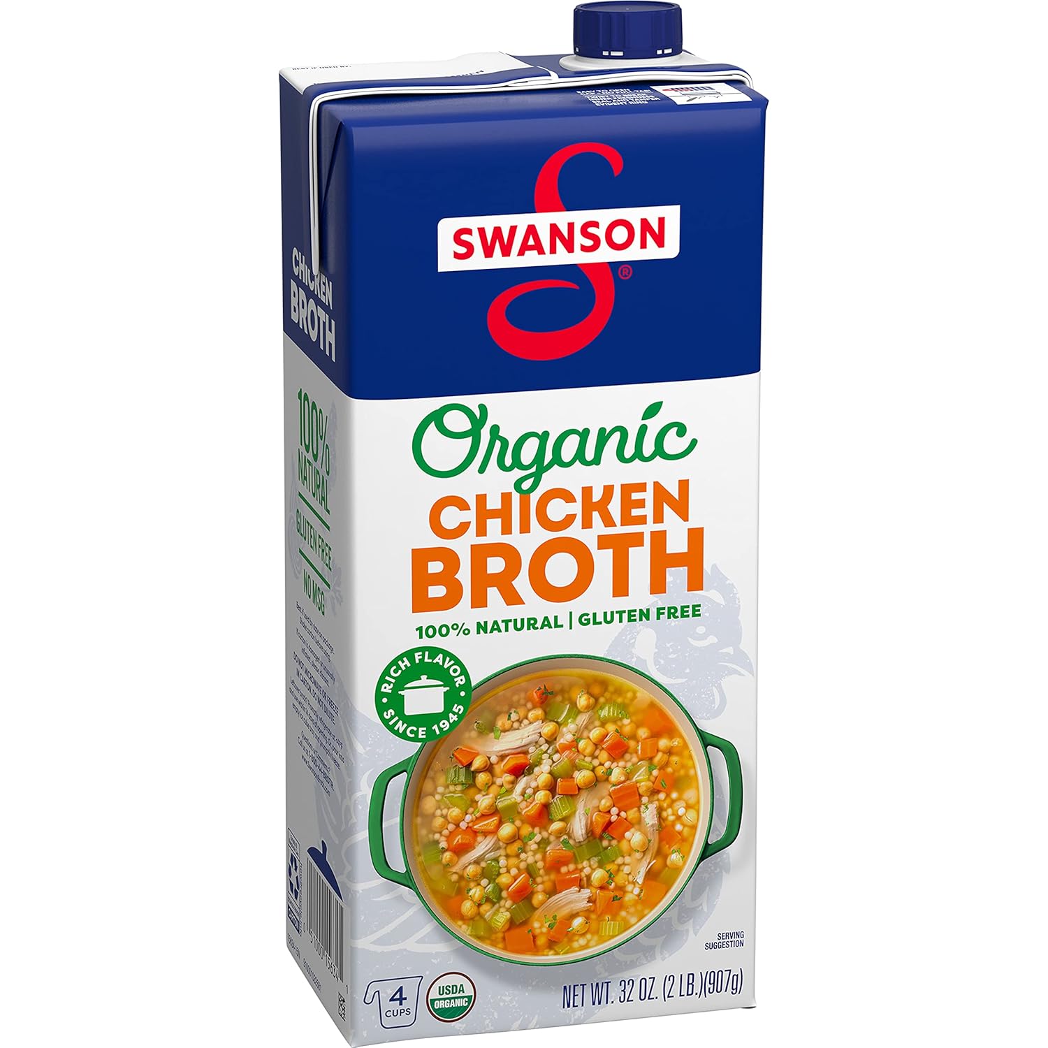 Swanson 100% Natural Organic Chicken Broth, 32 oz Carton (Pack of 12)