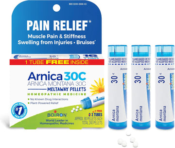 Boiron Arnica Montana 30C Homeopathic Medicine For Relief From Muscle Pain, Muscle Stiffness, Swelling From Injury, And Discoloration From Bruises - 3 Count (240 Pellets)