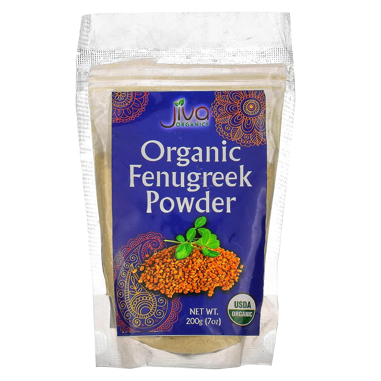 Jiva Organic Fenugreek Powder 7 Ounce Bag - Non-GMO, Vegan, USDA Certified - For Hair Growth, Cooking & More - Trigonella foenum graecum | Methi Powder | From Organic Fenugreek Seeds