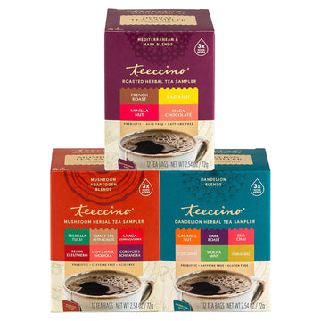 Teeccino Herbal Tea Sampler Variety Pack – Taste 16 Rich & Roasted Teeccino Blends That Are Caffeine Free & Prebiotic For A Natural Energy Boost, 12 Count (Pack Of 3)