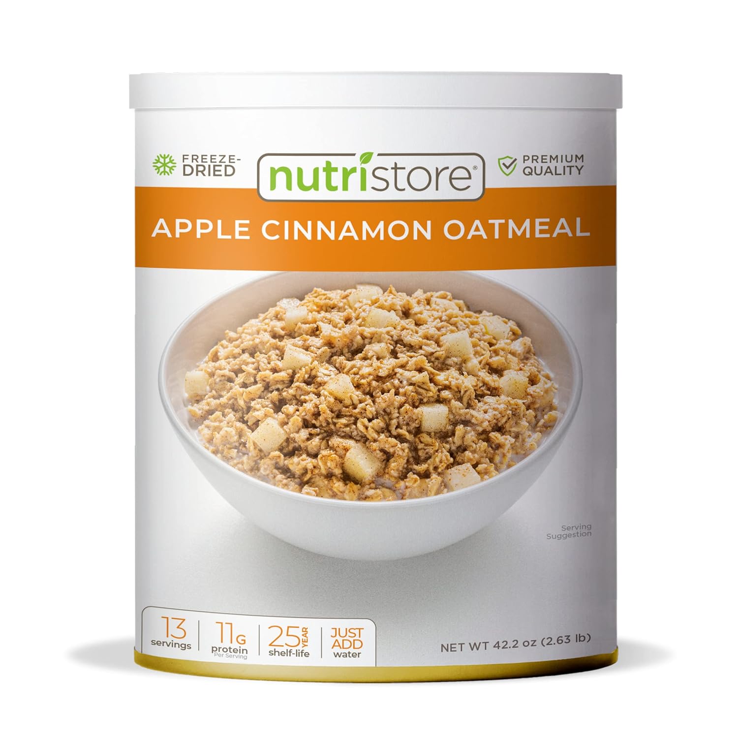Nutristore Freeze-Dried Apple Cinnamon Oatmeal | Emergency Survival Bulk Food Storage Meal | Perfect for Everyday Quick Meals or Long-Term Storage | 25 Year Shelf Life | USDA Inspected (1-Pack)