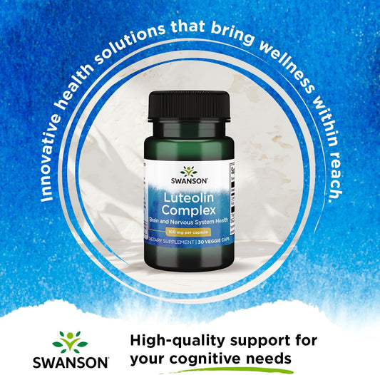 Swanson Luteolin Complex w/Rutin - Brain Support Supplement Promoting Memory, Mood & Cognitive Health - Natural Formula to Help Maintain Nervous System - (30 Veggie Capsules)