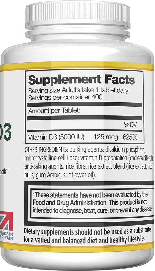 Incite Nutrition Vitamin D 5000 iu - 400 Premium Vitamin D3 Easy-Swallow Micro Tablets - One a Day High Strength Cholecalciferol VIT D3 5000iu - Vegetarian Supplement - Made in The UK