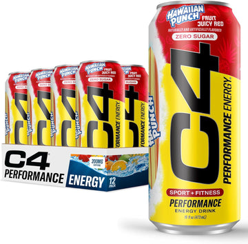 C4 Performance Energy Drink | Hawaiian Punch™ | Zero Sugar Carbonated Preworkout Energy | 200Mg Caffeine With Beta Alanine | 16 Fl Oz (12 Pack)