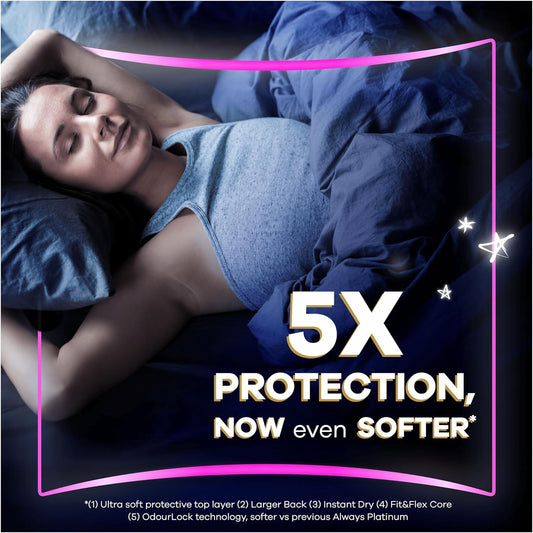 Always Platinum Secure Night Size 4 Sanitary Towels Wings Vp 4X14Ct