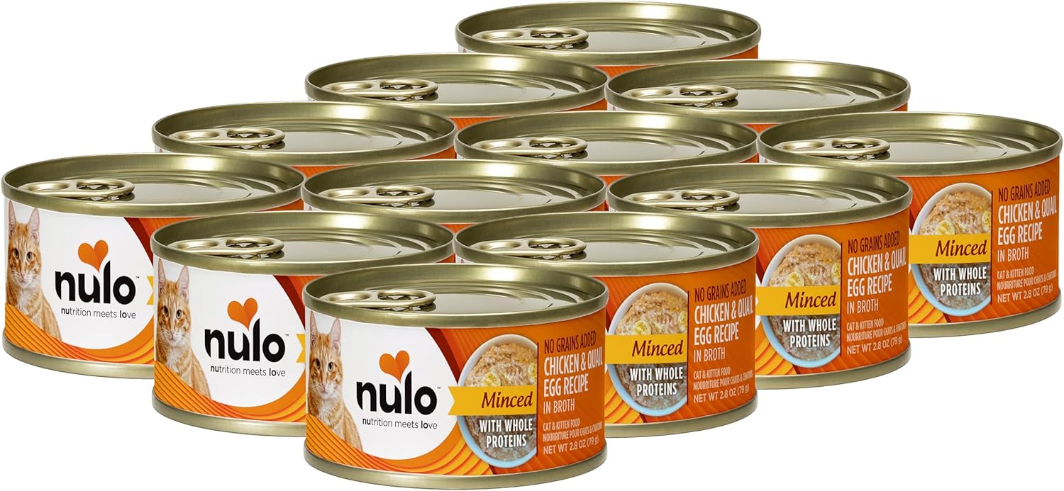 Nulo Grain-Free Minced With Whole Proteins Wet Canned Cat And Kitten Food, Chicken & Quail Egg In Broth, 2.8 Ounce, 12 Cans