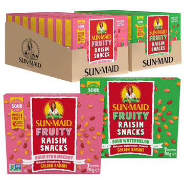 Sun-Maid Fruity Raisins Variety Pack | Strawberry (Pack Of 56) And Watermelon (Pack Of 56) | 1 Ounce Boxes |Whole Dried Fruit Snacks| No Artificial Flavors | Non-Gmo