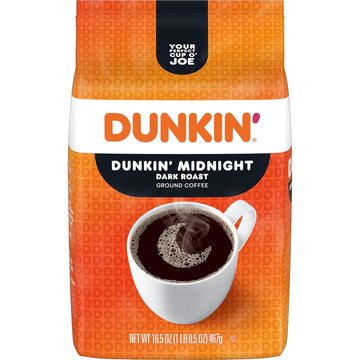 Dunkin’ Midnight Dark Roast Ground Coffee, 16.5 Ounce Bag