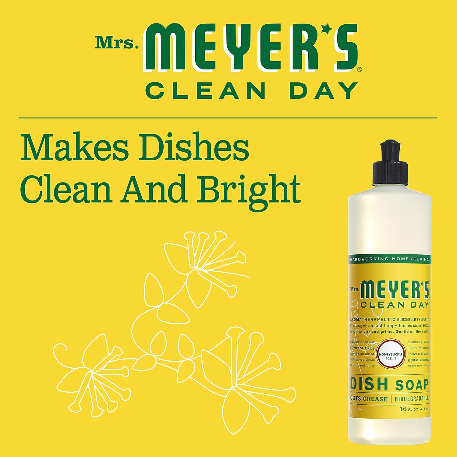 Mrs. Meyers Clean Day Liquid Dishwashing Soap, Honeysuckle, 16 oz 1 pack : Health & Household