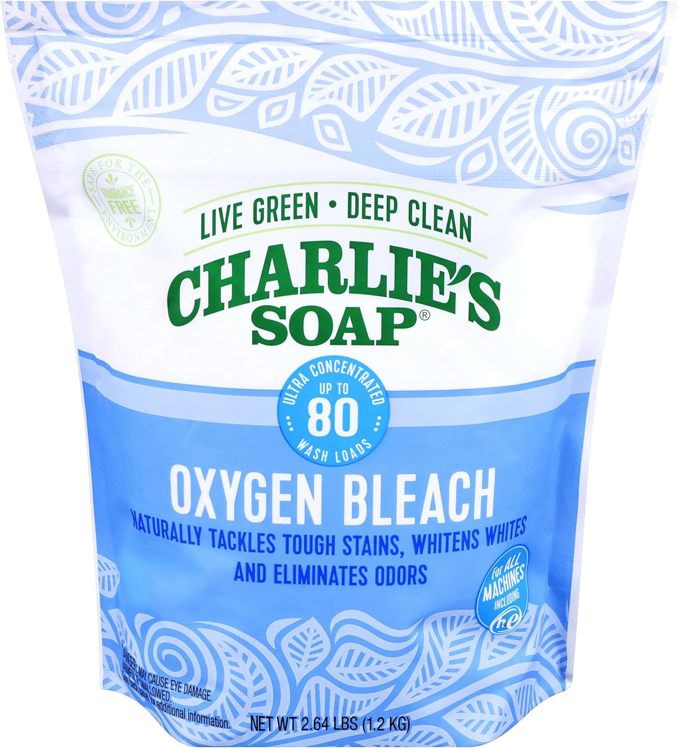 Charlie's Soap – Oxygen Bleach (2.64 Lbs., 1 Pack) Non-Chlorine Bleach Alternative Powder – Whiten Laundry & Remove Stains – Safer for Colors