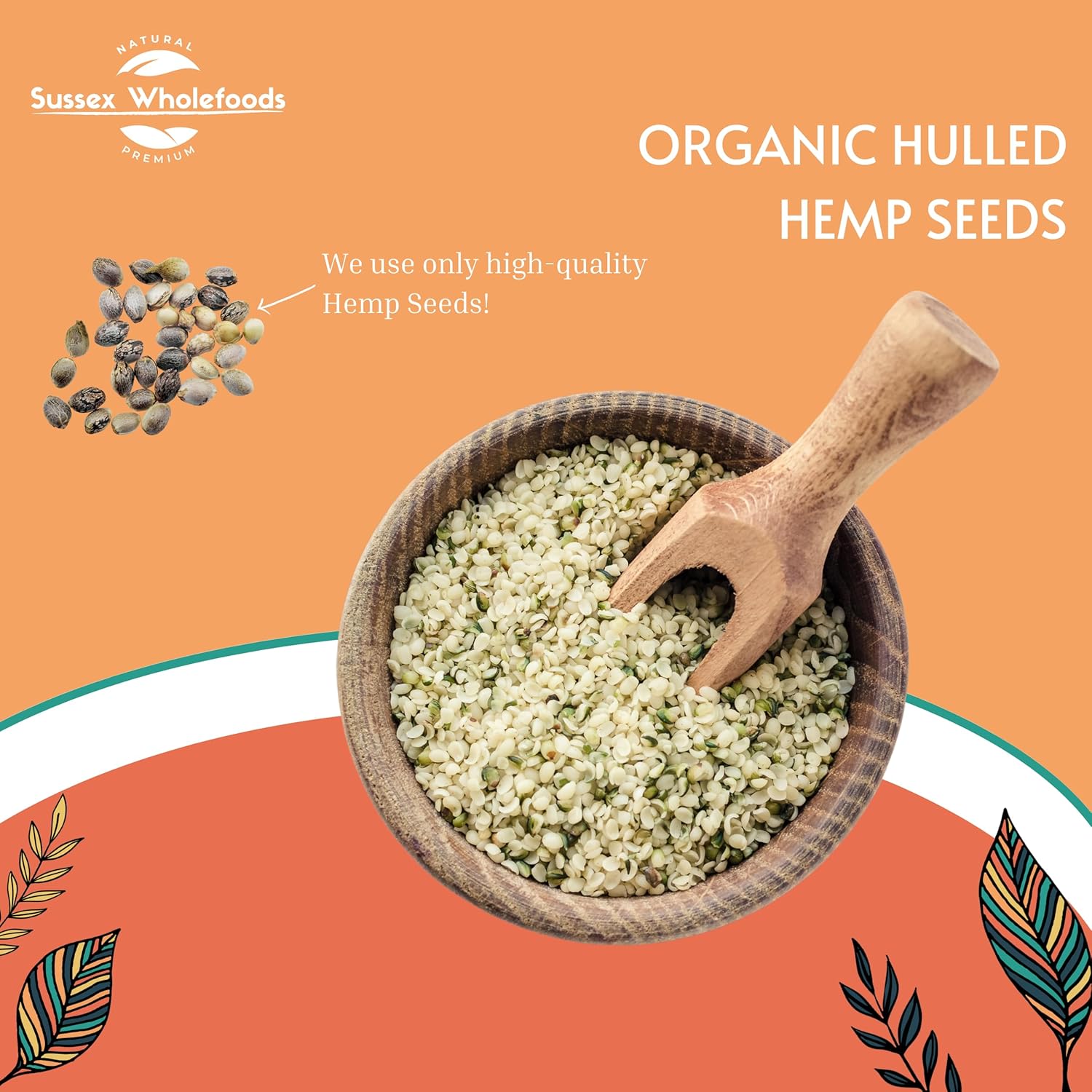 Sussex Wholefoods: Organic Hulled Hemp Seeds 500G - Pure, Protein-Rich Superfood Snack