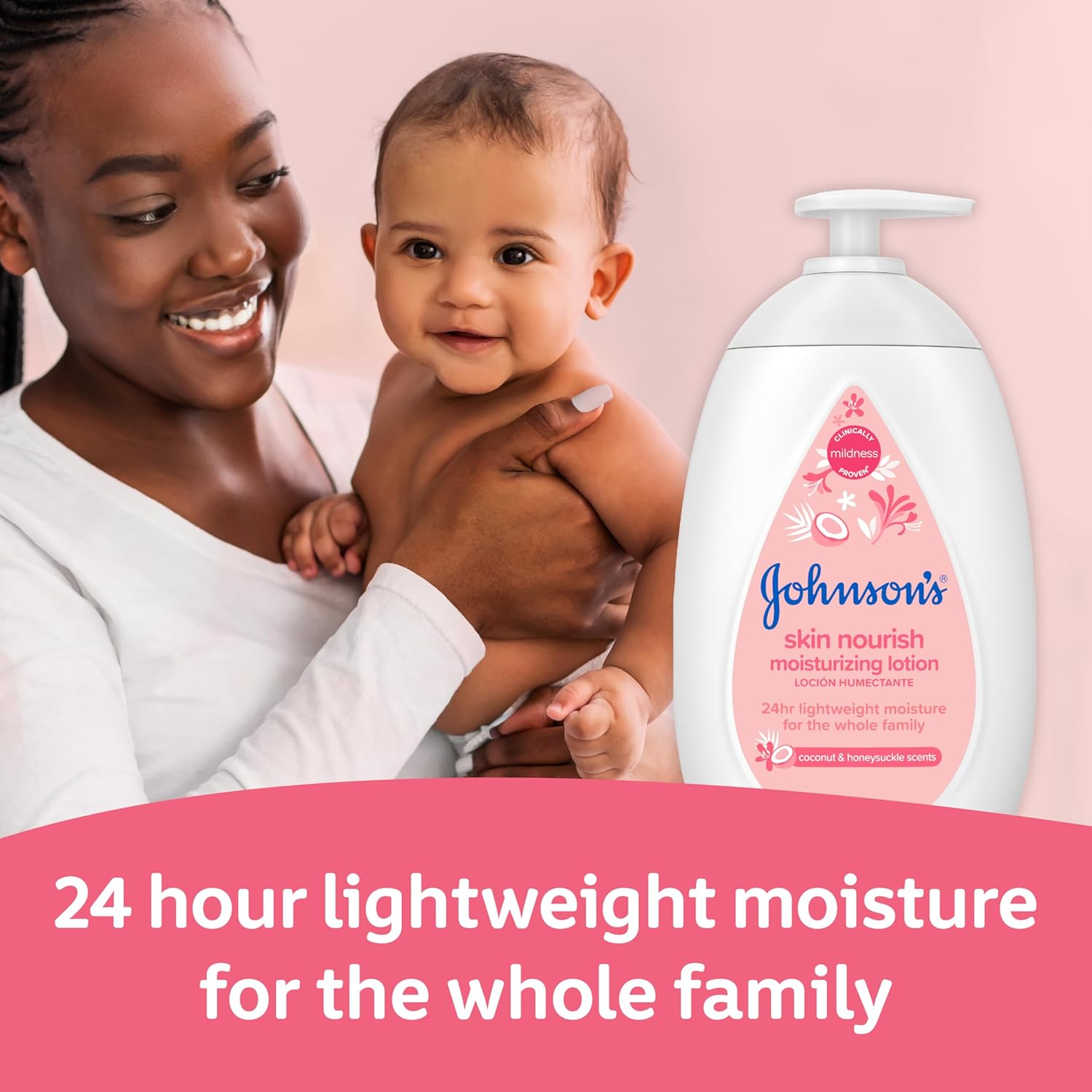 Johnson'S Baby Skin Nourish Baby Lotion For Dry Skin + Coconut & Honeysuckle Scents, Moisturizing 24-Hr Lightweight Lotion For Babies, Kids & Adults, Hypoallergenic, Non-Greasy, 16.9 Fl. Oz : Baby