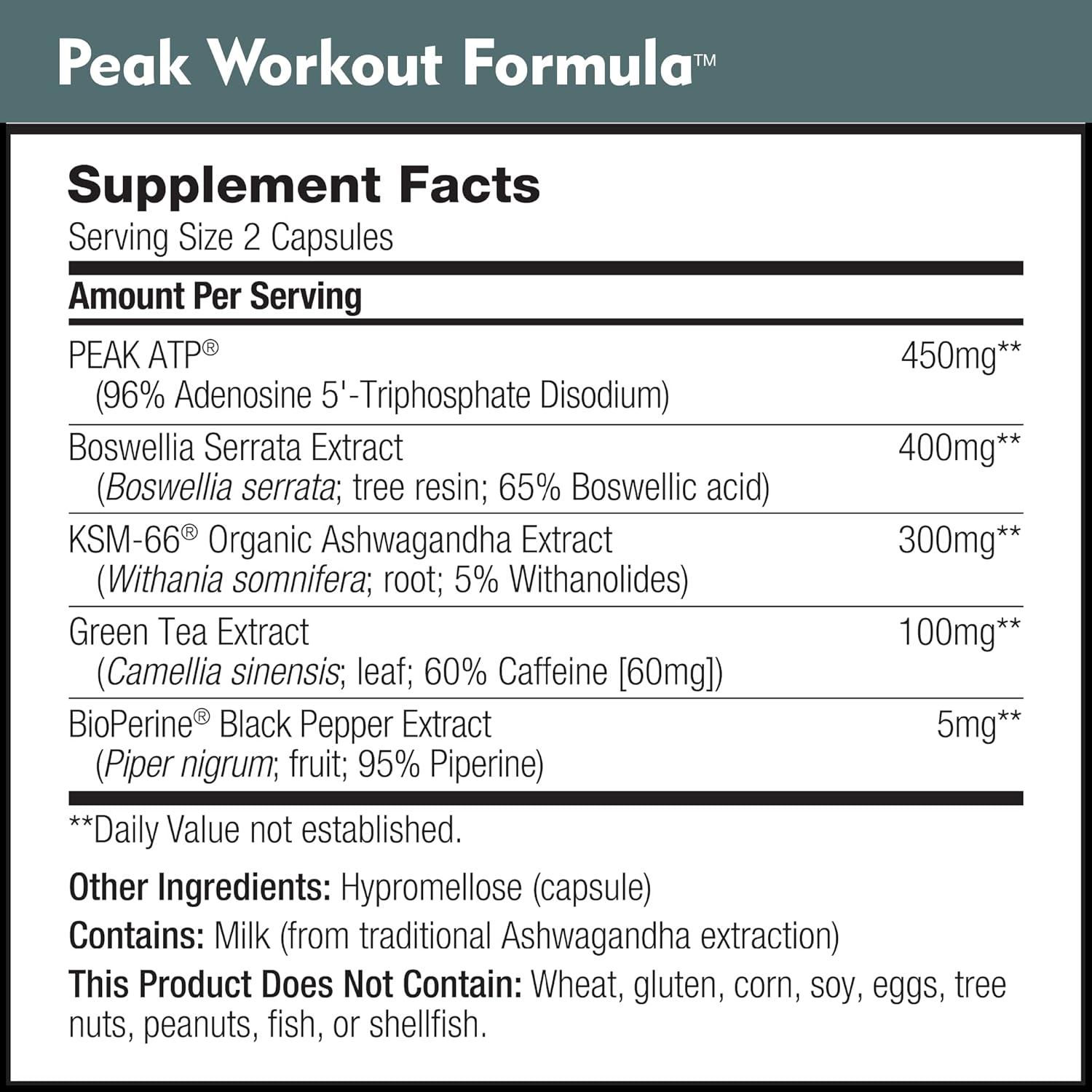 Peak Workout Formula - Refuel Motivation And Exercise Output | Pre-Workout And Recovery Supplement Featuring Atp, Boswellia, Ashwagandha, Green Tea Extract & Piperine (60 Capsules) : Health & Household