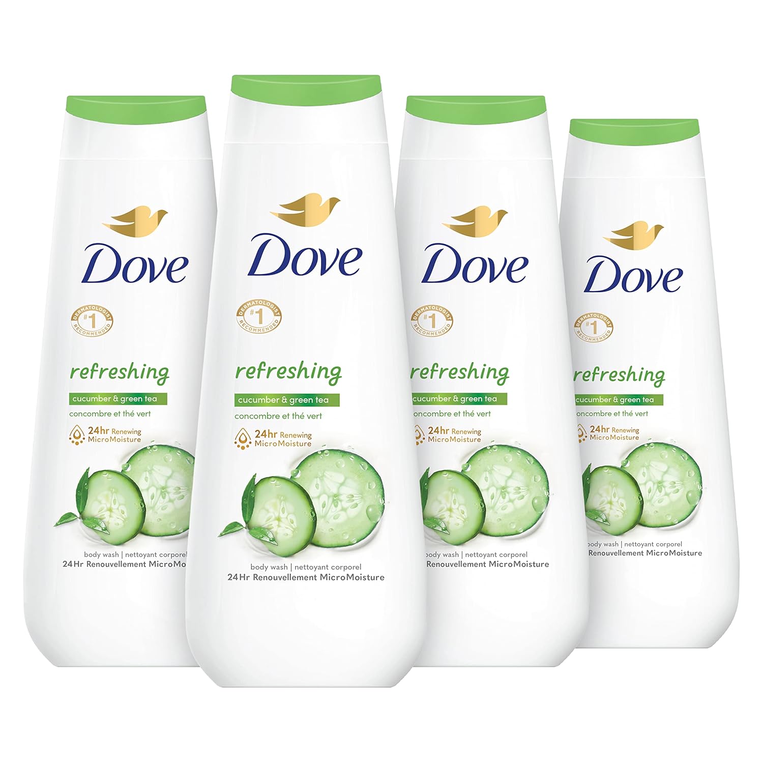 Dove Refreshing Body Wash Cucumber And Green Tea 4 Count Revitalizes And Refreshes Skin Cleanser That Effectively Washes Away Bacteria While Nourishing Your Skin 22 Oz