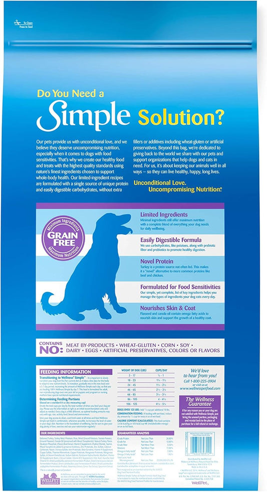 Wellness Simple Natural Limited-Ingredient Grain-Free Dry Dog Food, Easy To Digest For Sensitive Stomachs, Supports Skin & Coat (Turkey And Potato, 26-Pound Bag)