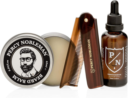 Percy Nobleman Premium Beard Care Kit, A Limited Edition Beard Grooming Kit, Containing A Premium Beard Oil, Beard Balm And Folding Comb…