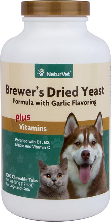 NaturVet Brewers Dried Yeast Formula with Garlic Flavoring Plus Vitamins for Dogs and Cats, Chewable Tablets, Made in The USA with Globally Source Ingredients 1000 Count