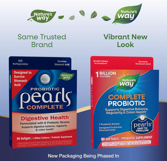 Nature'S Way Complete Probiotic Pearls, Supports Digestive Balance*, 1 Billion Live Cultures, Supplement For Men And Women, No Refrigeration Required, 90 Softgels (Packaging May Vary)