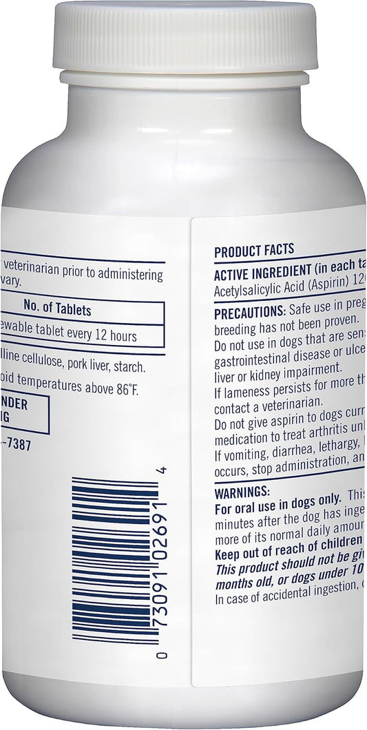 Petarmor Aspirin For Small Dogs, Fast Acting Anti-Inflammatory And Pain Relief For Dogs, Vet-Quality Joint Support And Pain Meds For Dogs, 75 Liver Flavored Tablets