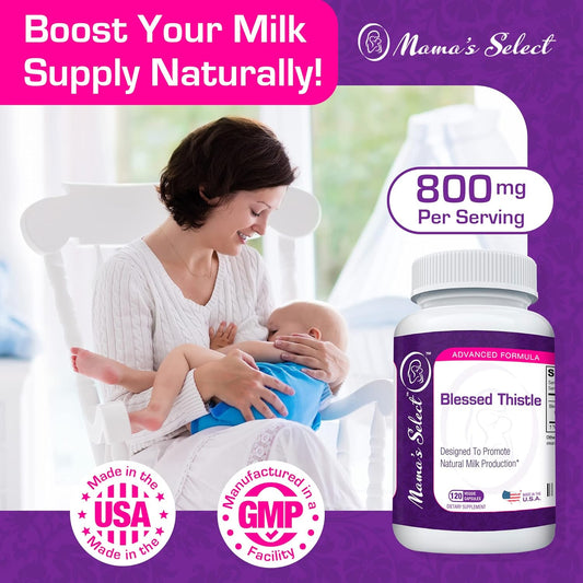Mama'S Select Blessed Thistle Breastfeeding Supplement, 800Mg Lactation Support For Increased Breast Milk - 120 Vegan Capsules