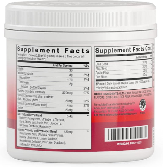 Advocare Advogreens Reds Powder Phytonutrient Supplement - Digestive Health Supplement With Fiber, Probiotics, Prebiotics, Antioxidants & Enzymes - Supports Gut Health* - Berry, 7 Oz