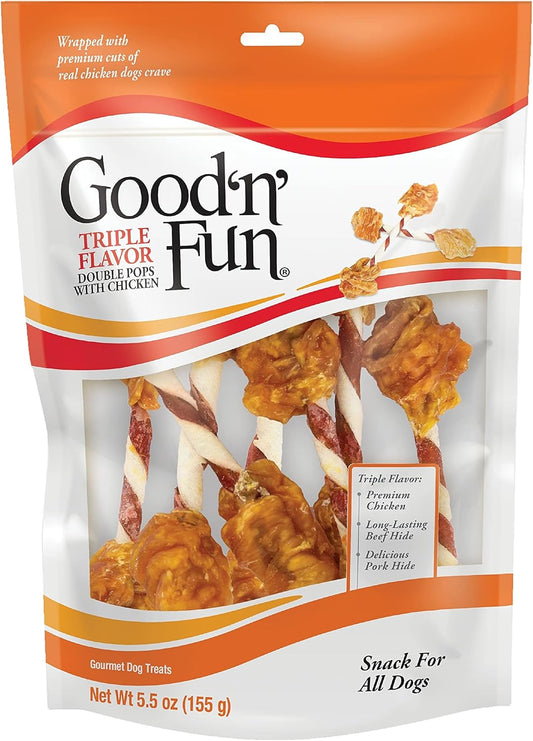 Good ’N’ Fun Triple Flavor Double Pops With Chicken 5.5 Ounces, Gourmet Dog Snacks (3 Pack)
