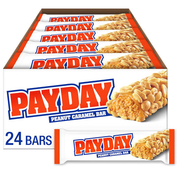 Payday Peanut Caramel, Halloween Candy Bars, 1.85 Oz (24 Count)