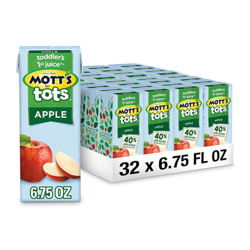 Mott'S For Tots Apple, 6.75 Fl Oz Boxes, 32 Count (4 Packs Of 8), Juice With Purified Water, Good Source Of Vitamin C, 40% Less Sugar Than 100% Apple Juice, No Artificial Sweeteners