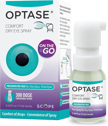 Optase Comfort Dry Eye Spray - Eye Spray For Dry Eyes - Preservative Free Artificial Tears Eye Drops Alternative - Dry Eye Drops In A Convenient Spray - Multi-Use Bottle, Contact Lens Safe - .58 Fl Oz