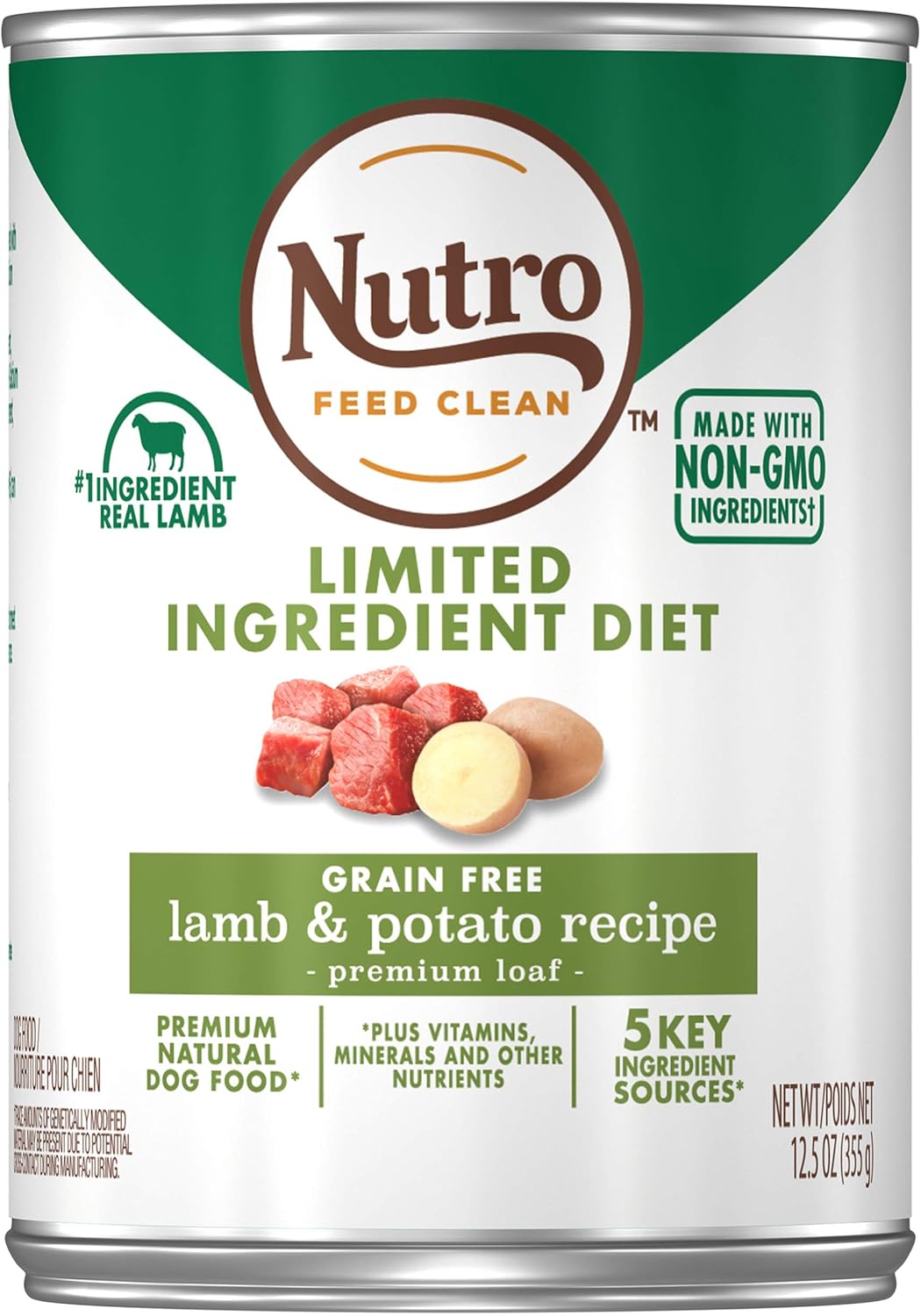 Nutro Limited Ingredient Diet Adult Canned Soft Wet Dog Food Premium Loaf Lamb & Potato Recipe, (12) 12.5 Oz. Cans