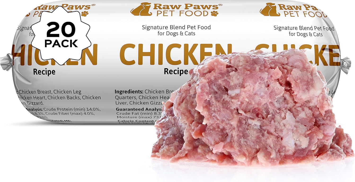 Raw Paws Signature Blend Pet Food For Dog & Cats - Chicken Recipe, 1-Lb Rolls (20 Pack) - Fresh Dog Food Made In Usa, Natural Raw Diet Dog Food, Raw Frozen Dog Food & Cat Food - Meat Roll Dog Food Log