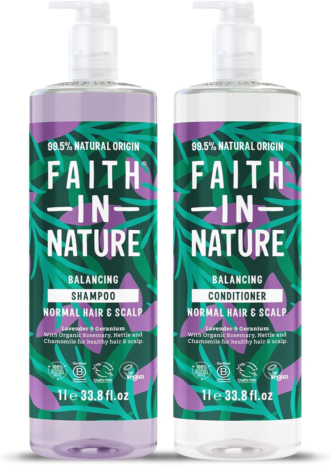 Faith In Nature 2 X 1L Natural Grapefruit & Orange Shampoo And Conditioner Set, Invigorating, Vegan & Cruelty Free, No Sls Or Parabens, For Normal To Oily Hair