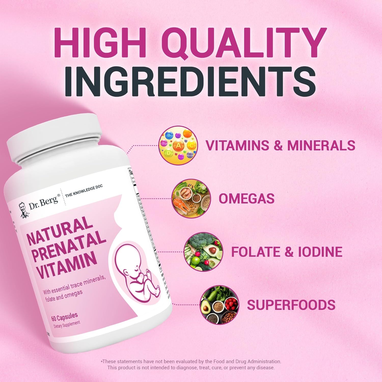 Dr. Berg Natural Prenatal Vitamins for Women (Pregnant & Nursing) - Prenatal Vitamins with Folate, Vitamins, Minerals, Omegas, &11 Powerful Superfoods - Womens Prenatal Multivitamin - 60 Capsules : Health & Household