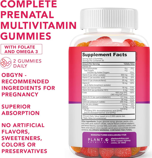 Prenatal Gummies For Women With Dha, Folate, Vitamin B C D | Delicious Multivitamin Blend For Fetal And Neural Support, Bones, Energy & Immunity During Pregnancy