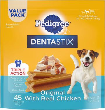 PEDIGREE DENTASTIX Small/Medium Dog Dental Treats Original Flavor Dental Bones, 1.57 lb. Value Pack (45 Treats)